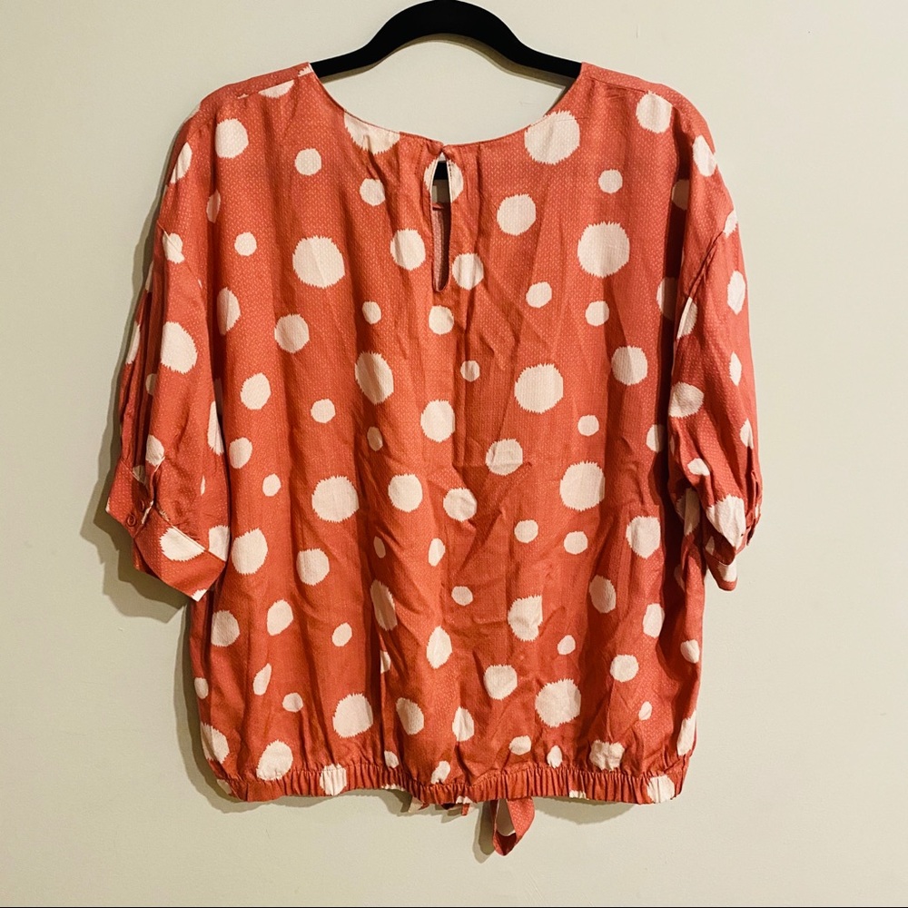 Melloday | Polka Dot Drawstring Hem Blouse Mauve - Picture 5 of 6